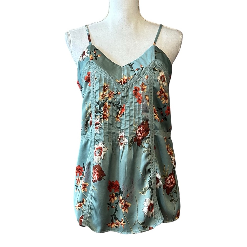 Doe + Rae Satin‎ Floral Adjustable Strap Camisole Tank Top Women’s SZ Small